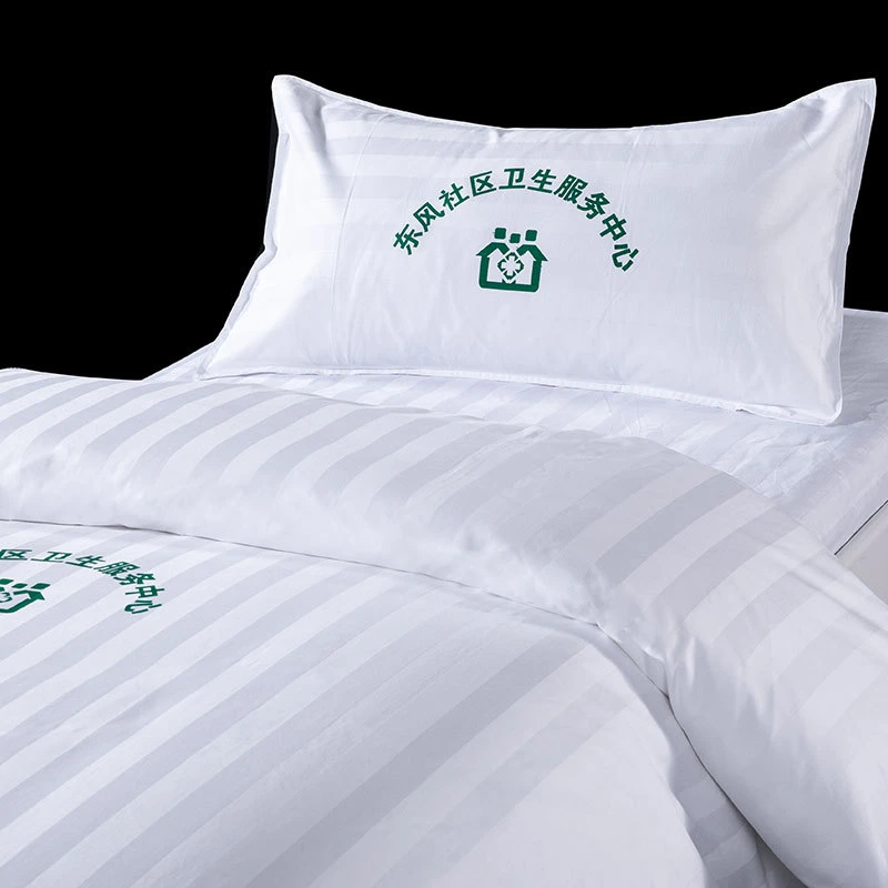 Wholesale Bed Linen Cheap 3PCS Bed Sheet 100% Cotton Flat Sheet White 3cm Stripe Single Fitted Sheet with Logo Hospital Bedding Set